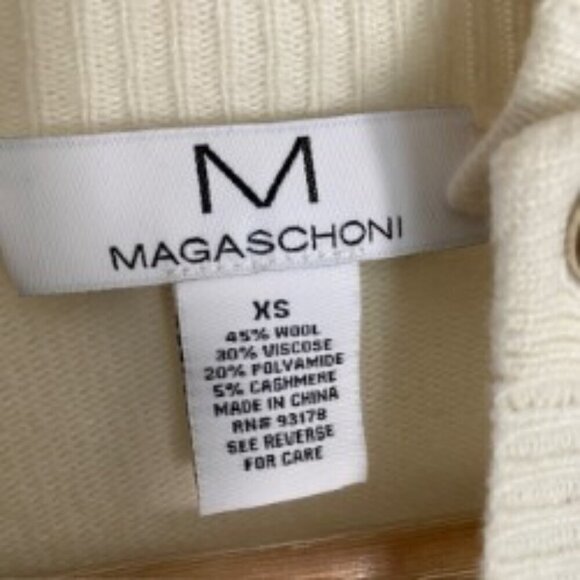 Magaschoni White & Grey Striped Wool Blend Button Mock Neck Sweater XSma… - Picture 2 of 4
